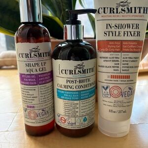 Curlsmith Curly Hair Bundle Aqua Gel, Calming Conditioner & In-Shower Style Fix